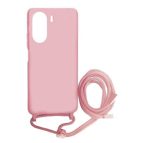 Capa de Silicone com Cordão para Xiaomi Redmi 13C/Poco C65 Rosa